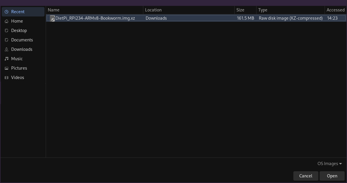 Select the file in balenaEtcher